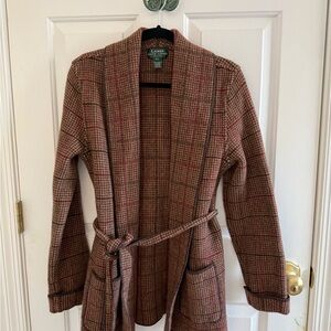 Ralph Lauren Women's Plaid Belted Blazer - Brown and Red